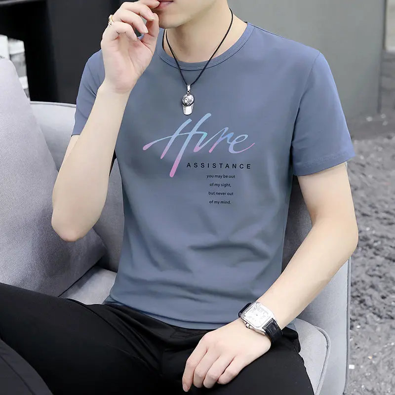 Áo Thun Nam ngắn Tay Cổ Tròn, Sành Điệu, Hợp Xu hướng, Hàng Mới Về, Làm Bằng Cotton Nguyên Chất, Tay Lửng Áo, Dễ Phối Đồ Áo Lụa Lạnh Phong Cách Hàn Quốc, Áo Sơ Mi Thoáng Khí