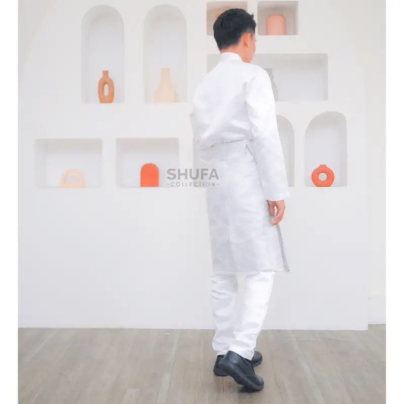 Baju Akad Melayu Pria Cekak Musang Setelan Muslim Kurung Teluk Belanga Putih Bahan Bridal Setelan Pengantin 6