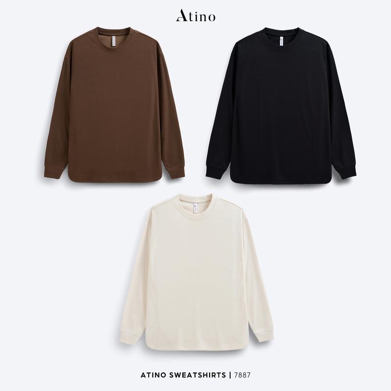  Áo Nỉ Nam Dài Tay Xẻ Tà ATINO L.3.7887 VN Form  Loose Menswear Cổ Tròn Tre Bi 