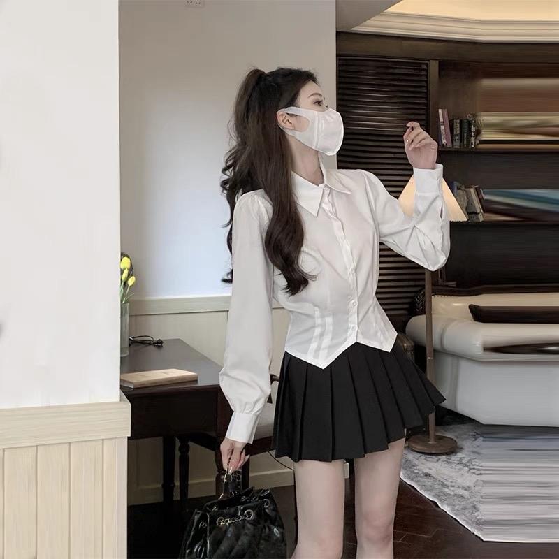 Áo sơ mi dáng ngắn tay bồng phong cách hàn quốc chất vải chéo hàn M58