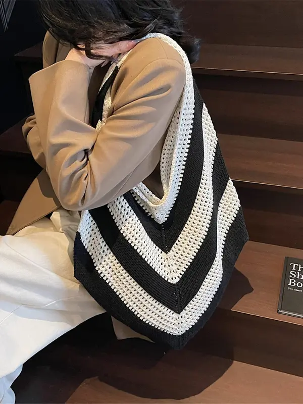 Women's Fashionable Knitted Bag, Casual Versatile Shoulder Bag for Daily Used, Trendy High-quality Daily Commuting Bag, Girl Fashionable Shopping Bag 5
