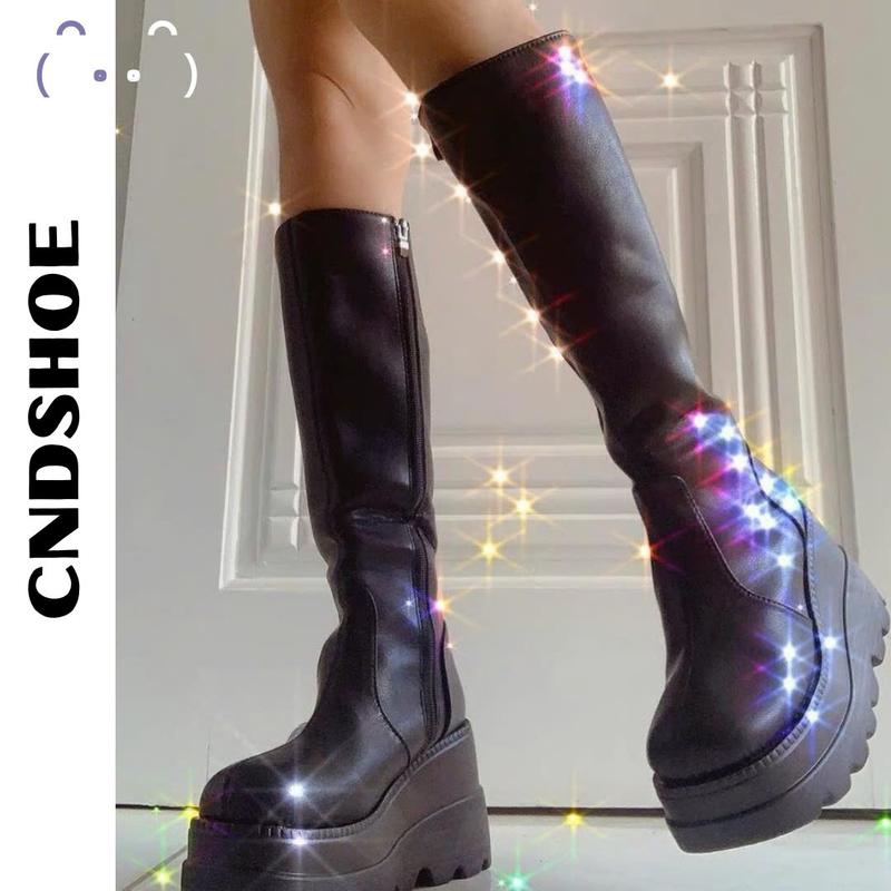 (FREESHIP - SẴN) Bốt Da Cao Đến Đùi, BOOTS cổ cao đế bánh mì kéo khóa - Giày BOOT Phong Cách Punk Gothic Bốt Nữ Cao Shoes Boot Punk Bot Duinu boot miku giay bot xinh