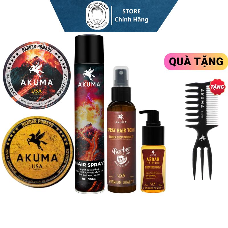 Sáp Vuốt Tóc Nam AKUMA INFINITY CLAY - Pomade Gốc Nước, Hương Nước Hoa, Độ Giữ Nếp Lên Đến 10h, Tặng Lược Dưỡng Tóc Chăm Sóc Tóc