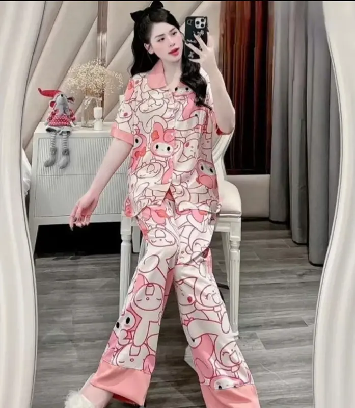 149k cho 3 áo cộc quần dài, Set pyjama freesize dưới 60kg . Nữ Women Quần Ngủ Voi Nhung Thun 2