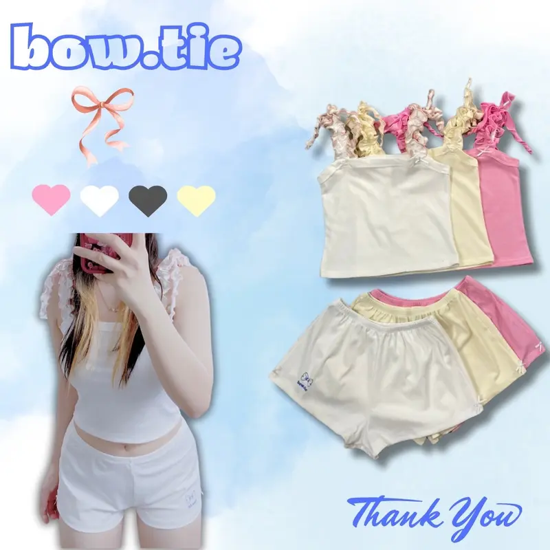 [ Bow.tie] bộ ngủ hai dây bèo , mặc đi biển, chất thun tăm lạnh mềm mát, co giãn 4 chiều Women 0