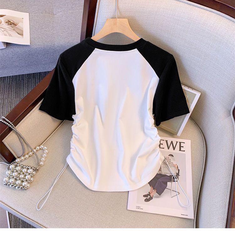Product Introduction of Plus Size Irregular Letter Shoulder Short-Sleeved T-shirt Women's Summer New Belly Covering Short Top 8