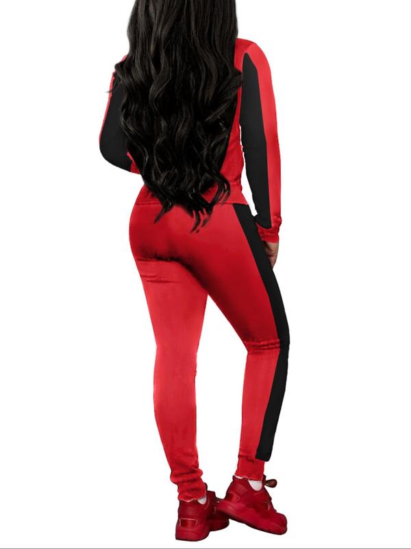 Two-piece Set Women's Colorblock Zip Up Hoodie & Pocket  Pants, Casual Long Sleeve Hooded Sweatshirt &  Jogger Pants for Daily Wear, Ladies Fall & Winter Clothes 8