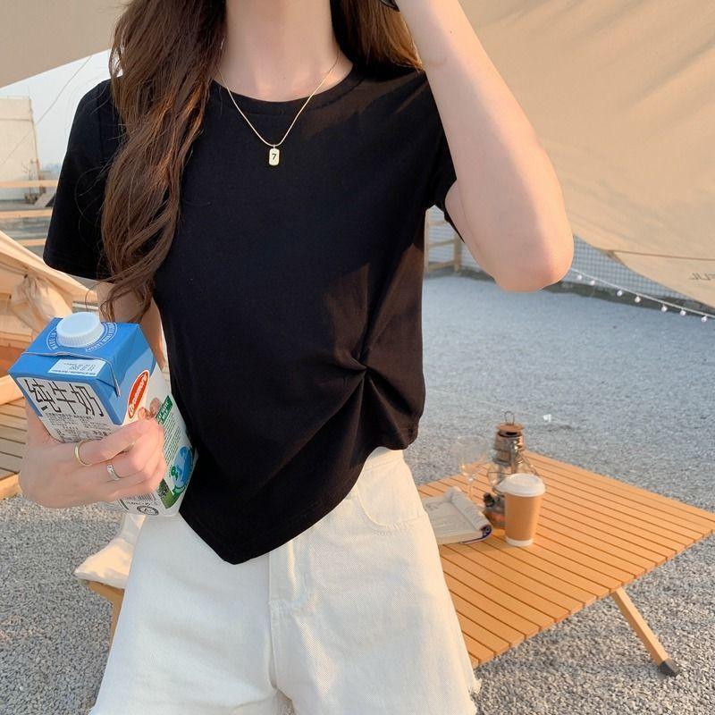 Product Introduction of Irregular Short Sleeve T-shirt for Women 2025 New Summer Scheming Design Niche Half Sleeve High Waist Crop Top Womenswear Lingerie 12