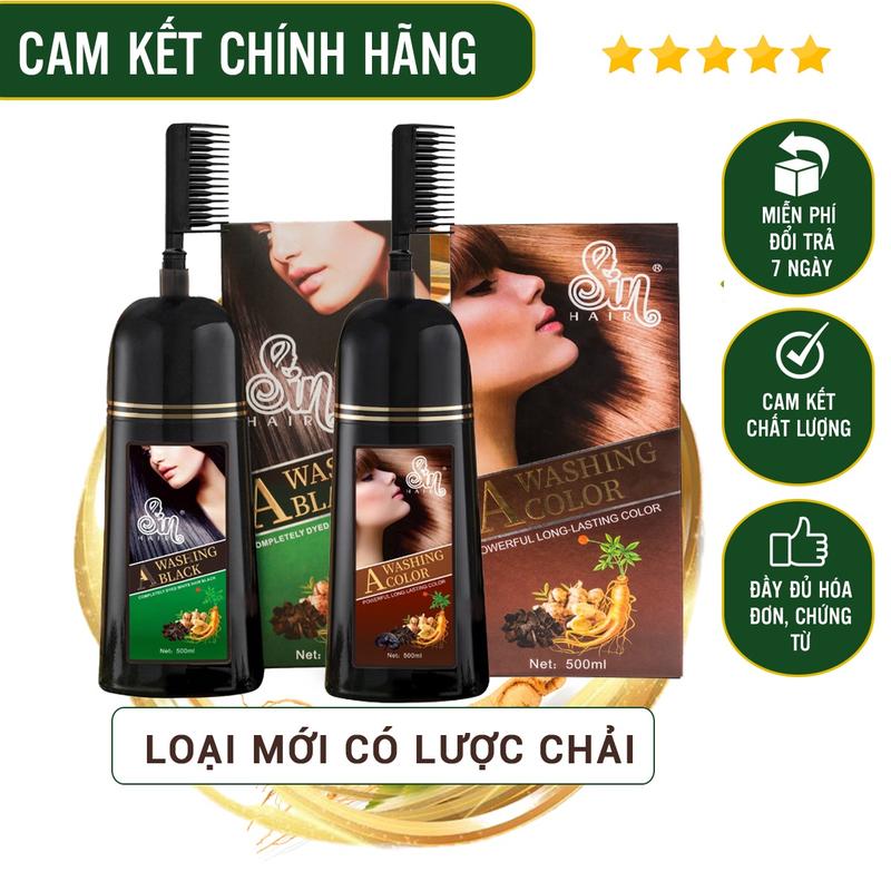 Dầu gội phủ bạc SIN HAIR 500ml chính hãng. Dầu gội nhuộm tóc ĐEN, NÂU thảo dược bền màu. Mẫu Mới Có Lược tiện dụng Dưỡng Tóc Chăm Sóc Tóc Nam Nữ daugoiphub acthaoduoc