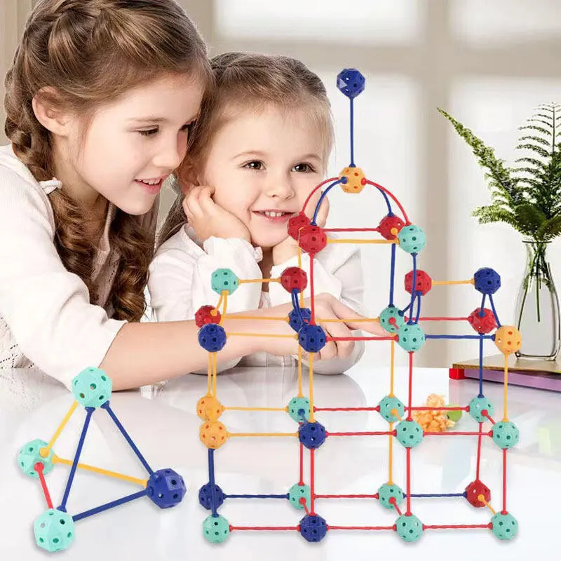 Đồ Chơi Khối Lắp Ráp Chèn Hạt, Dễ Phối Đồ Thích Hợp Cho Bé 3-6 Tuổi, Phát Triển Trí Tuệ, Gậy Hình Cầu, Đường Chấm, Xây Dựng Hình Học Ba Chiều Lý Tưởng Cho Đồ Chơi Mẫu Giáo