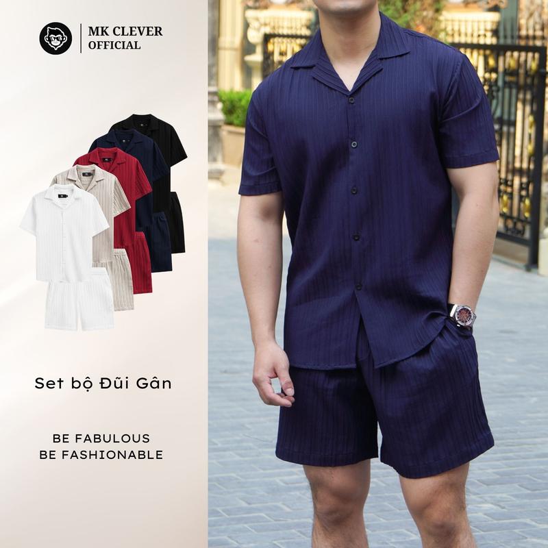 Set Bộ Đũi Gân Linen MK Clever, Chất Liệu Đũi Mát, Mềm Mịn Tay ngắn Chất liệu Đũi Gân Nam Menswear Áo Quần