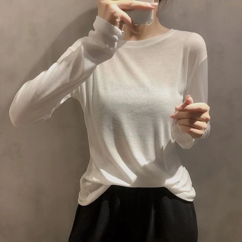 Áo Thun Dài Tay Cơ Bản Cho Nữ, Áo Dài Tay Mỏng, Co Giãn, Gợi Cảm, Linh Hoạt Năng, Tees, Thu Đông
