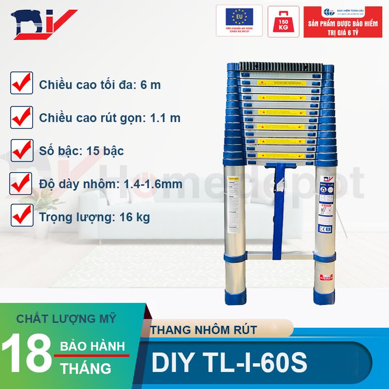 6m Thang nhôm rút đơn cao cấp DIY TL-I-60S chiều cao tối đa 6.0M