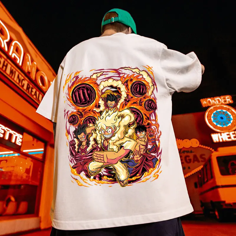 2024 Summer new anime One Piece hip hop casual half sleeve loose trendy MEN'S shirt all-match short sleeve t-shirt