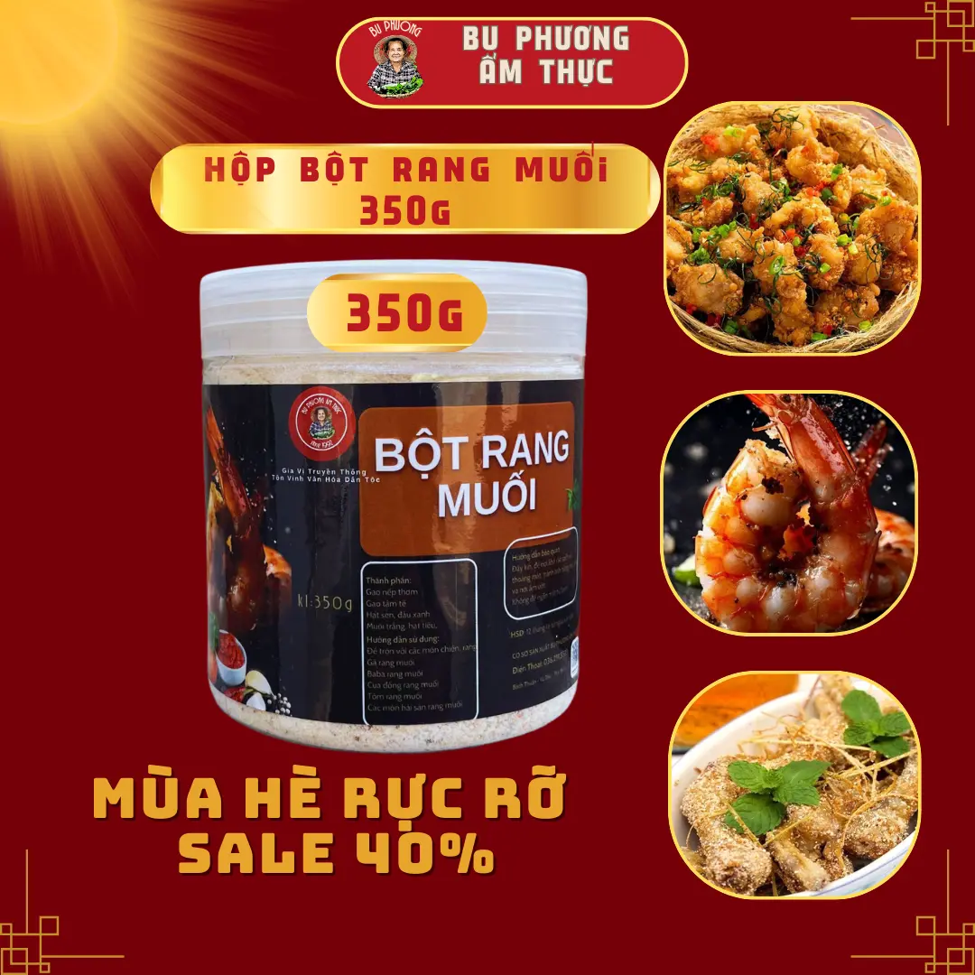 Bột Rang Muối Hộp 350G - Thương Hiệu Bu Phương Ẩm Thực Gia Vị Làm Các món: Gà rang muối, Tôm Rang Muối, Ba Ba Rang Muối, Sườn Rang Muối (Không Chất Bảo Quản) muoi bột muối tiêu  xanh muối  hồng muoi  haohao muoi giavi muoi bột  rang nhà bếp dân tộc