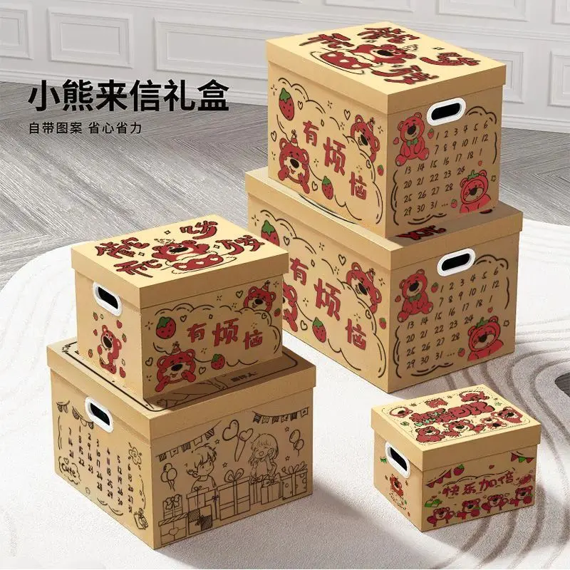 Hộp Quà Sinh Nhật, Hộp Rỗng, Hộp Đóng Gói, Thiết Kế Hoạt Hình Nữ Tính Gấu Dâu Tây Graffiti, Thích Hợp Đựng Đồ Ăn Nhẹ Và Quà Tặng Lớn 4