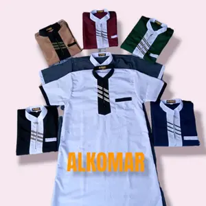 Alkomar baju gamis anak laki Koko balita lengan pendek restleting Polos