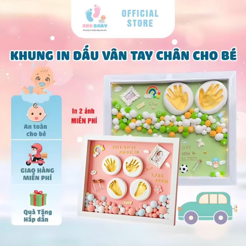 Bộ in dấu chân tay cho bé, lưu giữ khoảng khắc, Khung in dấu chân tay an toàn cho bé Kem Voi