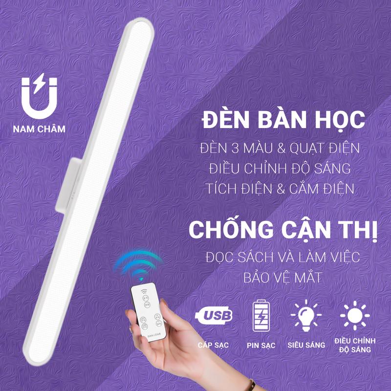 Giao Hàng Địa Phương) Đèn Học Để Bàn gắn tường 42cm chống cận, Đèn tường Nam Châm Đèn LED Tube Pin Tích Điện, 3 Chế Độ Màu Và thời gian, Đèn Ngủ Đọc Sách Cho Học Sinh đèn đọc sách đầu giường ban đêm