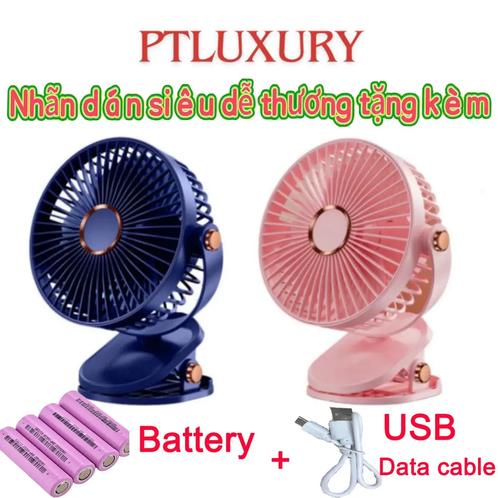 【miễn phí vận chuyển】Mua một tặng một Quạt tích điện để bàn - Quạt kẹp xoay 720 ( kèm pin tích điện và dây sạc )