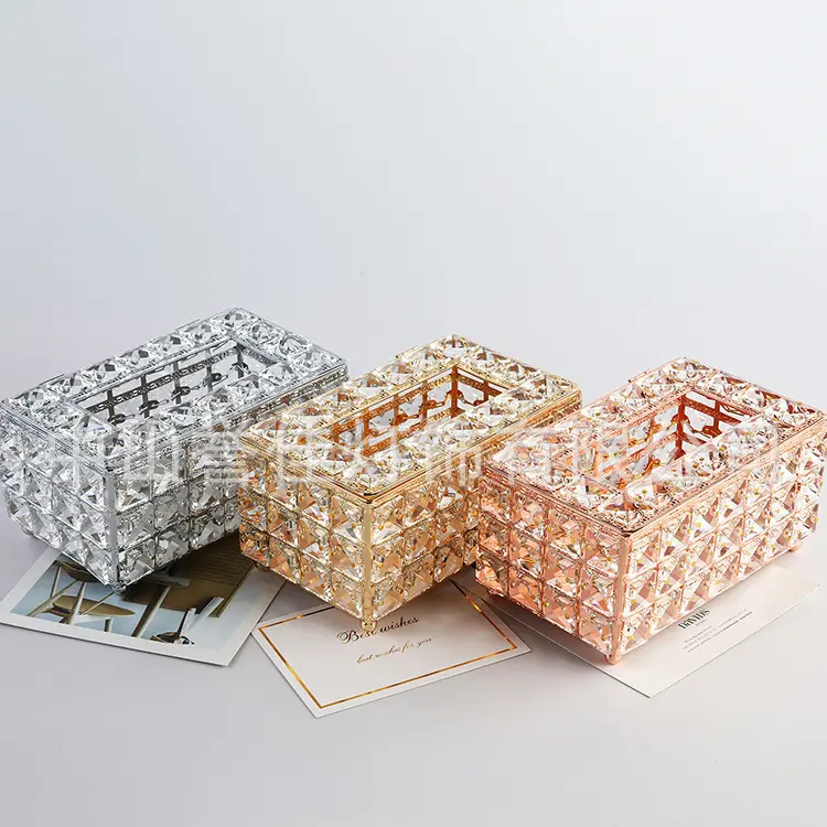 ASHOME Tempat Tissue Full Kristal Bentuk Kotak Warna Gold dan Silver / Kotak Tissue Kristal Mewah / Tissue Box Kristal Gold dan Silver / Crystal Tissue Box /Tempat Tissue Sultan  / Tempat Tissue Emas / Tempat Tissue Kristal / Tempat Tissue Elegant