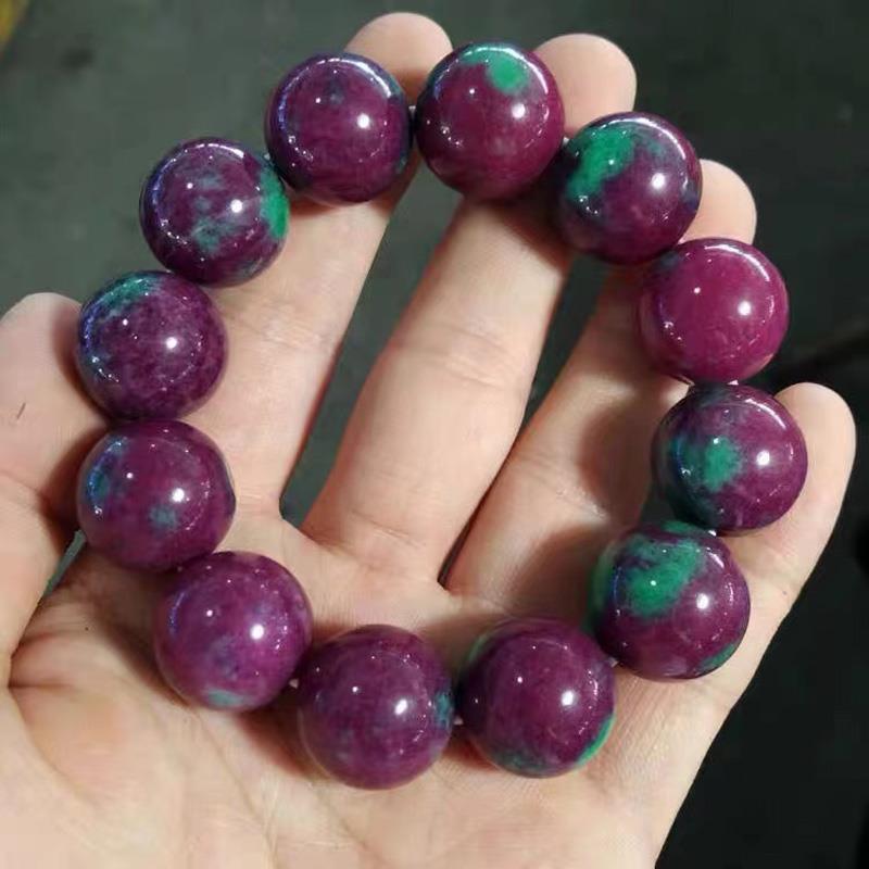 【BBGGG】 Vòng Tay Kho Báu Màu Đỏ Và Màu Xanh Lá Cây Tự Nhiên 16Mm Hạt Tròn Vòng Tay Nữ Đá Ruby Epidote Tự Nhiên 5