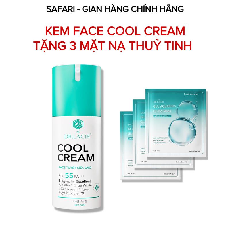 Kem Chống Nắng Cool Cream - Face Tuyết Sữa Gạo 50g - Tặng 3 miếng mặt nạ thủy tinh
