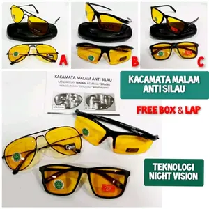 Kacamata malam anti silau night vision view lensa kuning orange frame bentuk kotak sport aviator hitam