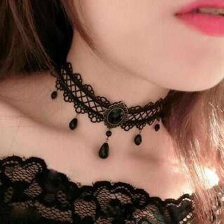 Product Introduction of Vòng Cổ Ren, Phong Cách Gothic Châu Âu Và Mỹ, Dây Chuyền Xương Đòn Vòng Cổ Nữ, Vòng Cổ Đơn Giản, Phụ Kiện Punk Màu Đen, Dây Đeo Cổ, Vòng Cổ 7