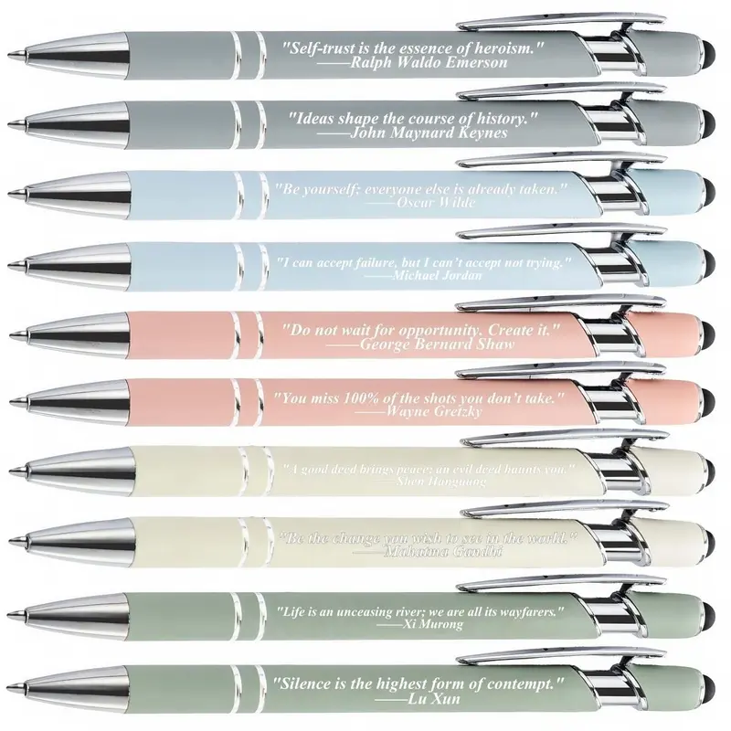 Motivational Slogan Engraved Ballpoint Pen, 10pcs/set Creative Writing Pen, Inspirational Pen for Office School Student, Gift for Friend 0