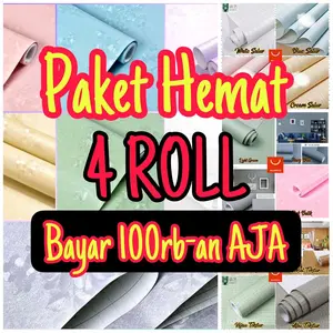 PAKET HEMAT 4 Roll wallpaper dinding ruang tamu kamar motif bunga sakura mawar kaktus wallpaper anak salur daun biru pink krem wallpaper murah Kertas Pvc