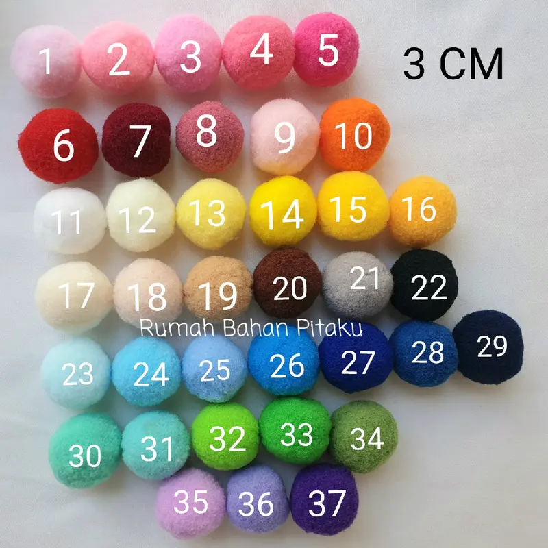 (PP-51) BEBAS PILIH WARNA SENDIRI (MAX 4WARNA)/MIX RANDOM ACAK, POM POM HALUS 3CM, BACA RINCIAN PRODUK, HARGA per-BUNGKUS (ISI 12BIJI) 1