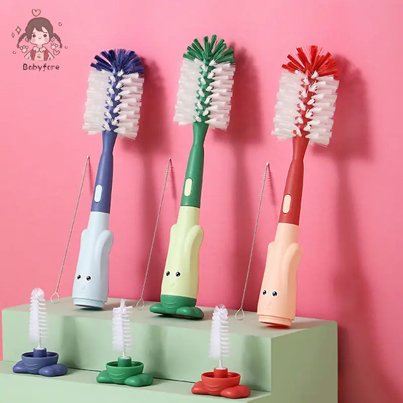 3Pcs/Set Silicone Bottle Brush 360 Degree Rotation Baby Pacifier Cup Tweezers Nipple Cleaning Brushes