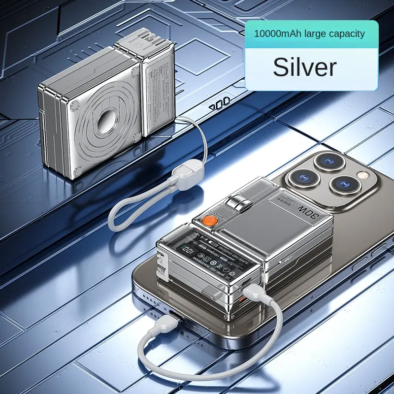 Sạc Dự Phòng, Mới Xuyên Biên Giới, Phích Cắm AC, Có Cáp Tích Hợp Sạc Siêu Nhanh 30W, Cầm Tay, Kích Thước Nhỏ 3 Trong 1, Nguồn Điện Di Động Titan 7