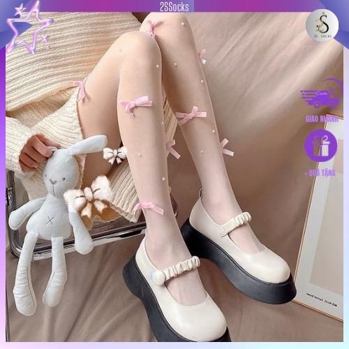 Quần Tất Vớ Mang Qua Gối Lụa Siêu Mỏng Đính Nơ Phong Cách Lolita Nhật Bản Cho Nữ