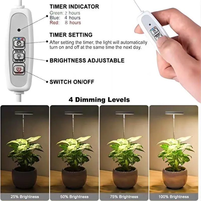 Full Spectrum LED Plant Growing Light, Height Adjustable Growing Lamp, 4 Dimmable Brightness Small Plants Growing Lamp, Pot, Modern, Home 2