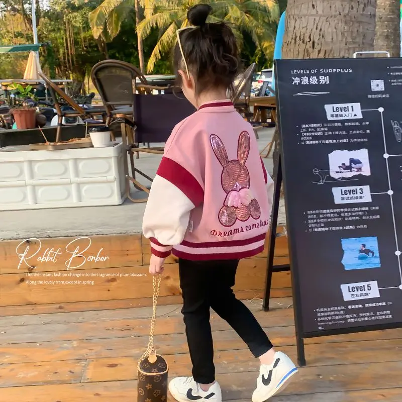 Áo Khoác Bé Gái, Đồng Phục Bóng Chày, Phong Cách Phương Tây, Hàng Mới Về 2023, Thời Trang Thường Ngày Cho Bé Gái, Thích Hợp Cho Mùa Xuân Và Mùa Thu, Áo Hoạt Hình, Áo Khoác Trẻ Em