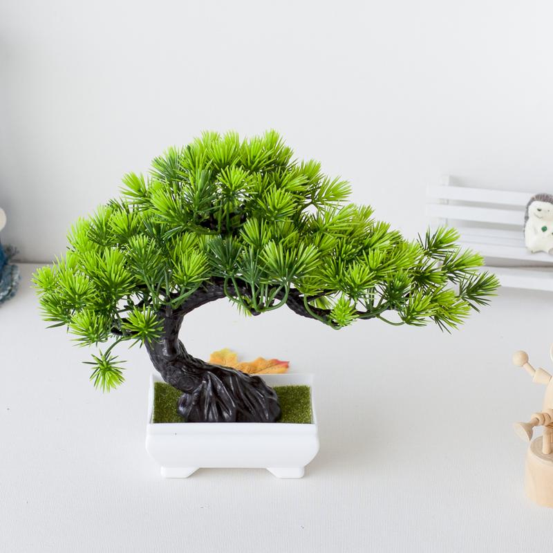 Chậu Cây Thông Xanh Bonsai Giả Để Bàn, trang trí kệ treo tường, giá sách, decor