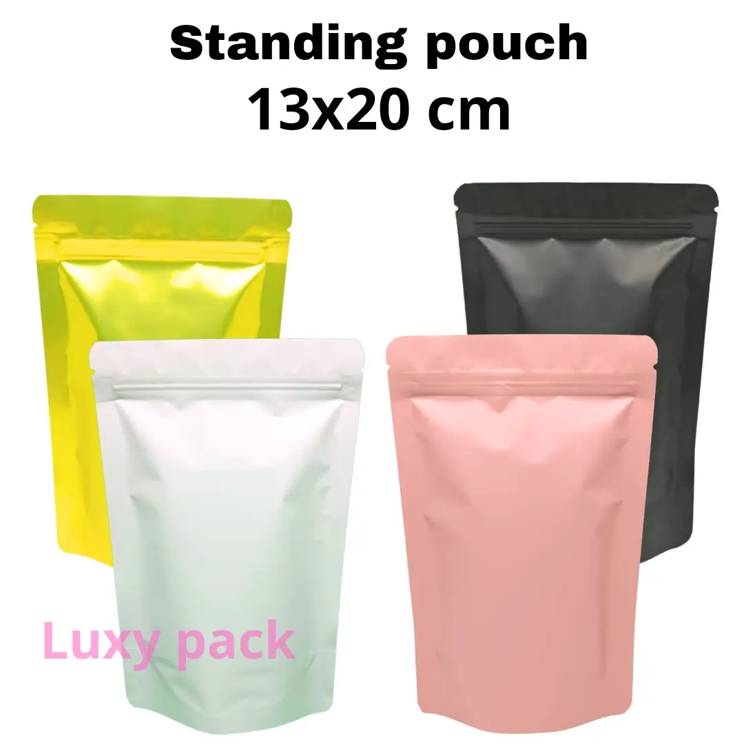 KEMASAN STANDING POUCH 13X20 KLIP ZIPLOCK WARNA 13X20 CM METALIZED  (ISI 50)