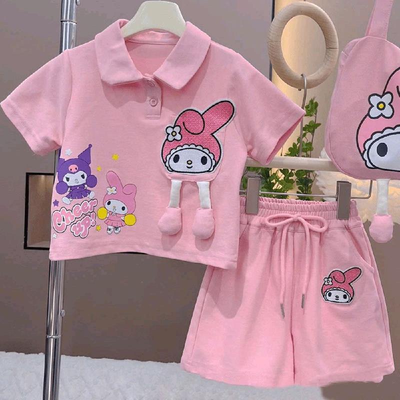 Sét bộ đồ hè bé gái bộ quàn áo cộc tay màu hồng hình in Melody kute chất cotton co giãn mềm mịn thoáng mát cho bé gái từ 5-15 tuổi set váy baby three bé gái set đồ bé gái