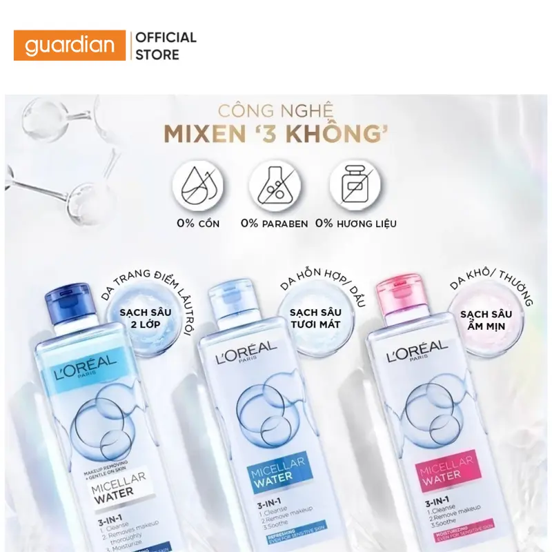 Nước Tẩy Trang L'Oréal Paris 3 In 1 Micellar Water Làm Tươi Mát Da 400Ml 3