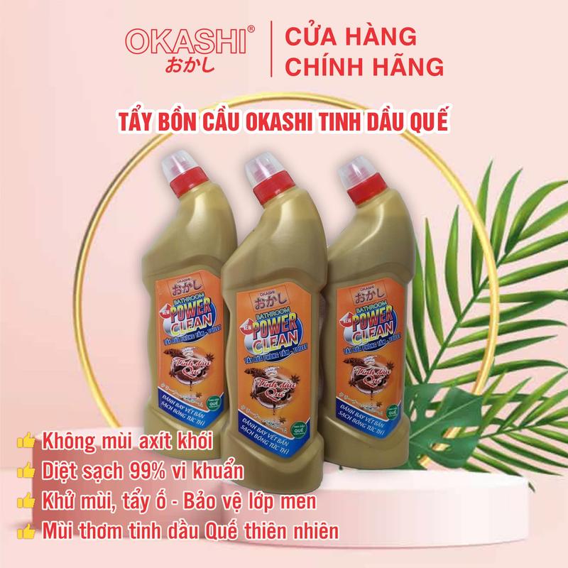 COMBO 3 chai nước tẩy bồn cầu Okashi tinh dầu gừng và quế 1000ml - diệt khuẩn trắng sáng không mùi axit khói