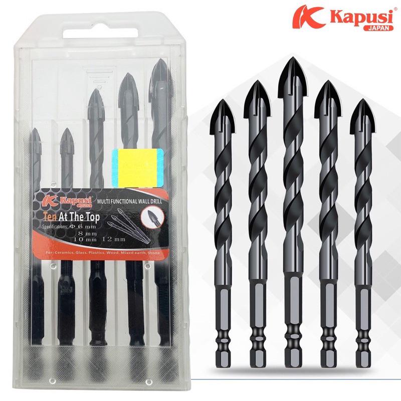 Mũi khoan đa năng chân lục giác 4 cạnh thép đen Kapusi JAPAN, khoan sắt, khoan kính thủy tinh, gạch men đá gốm