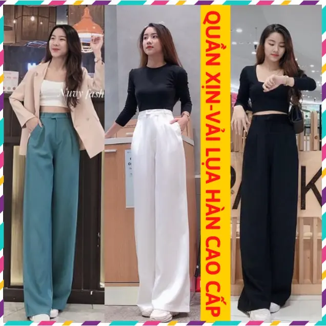 QUẦN ỐNG RỘNG CHUN SAU VẢI LỤA HÀN CAO CẤP 0