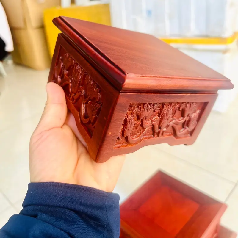 Chân đế gỗ hương kê tương, nhất sơn khắc sen gỗ hương cao cấp đủ kích thước 5