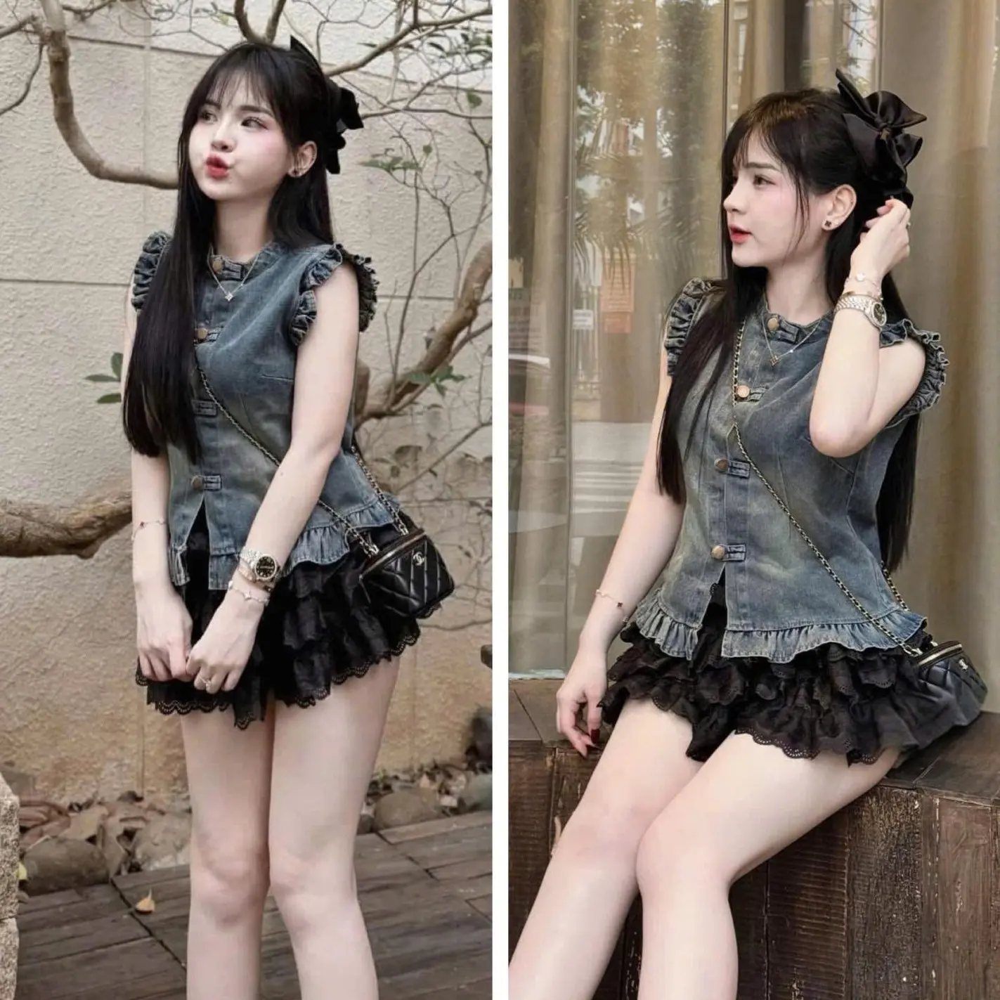 Áo jean bò Đóng Nút Xòe Bèo Siêu Xinh Thời Trang Hot Trend - Dành Cho Nữ +TOP WOMEN