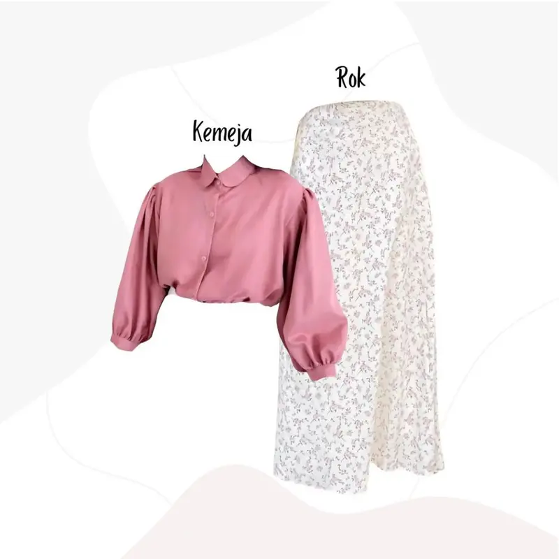 One Set 3in1 Kemeja Batwing Rok Floral Hijab Bella | outfit wanita hangout kampus SK82 3