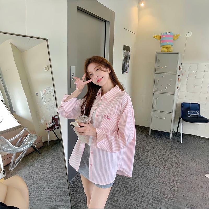 Áo sơ mi nữ form rộng 2N Unisex somi khoác ngoài thêu chữ Happy 3