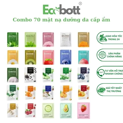 Combo ( 50 Thêm 20 ) mặt nạ 2 lớp hoa quả cấp ẩm sáng da mờ thâm an toàn cho da Ecobott mask skincare
