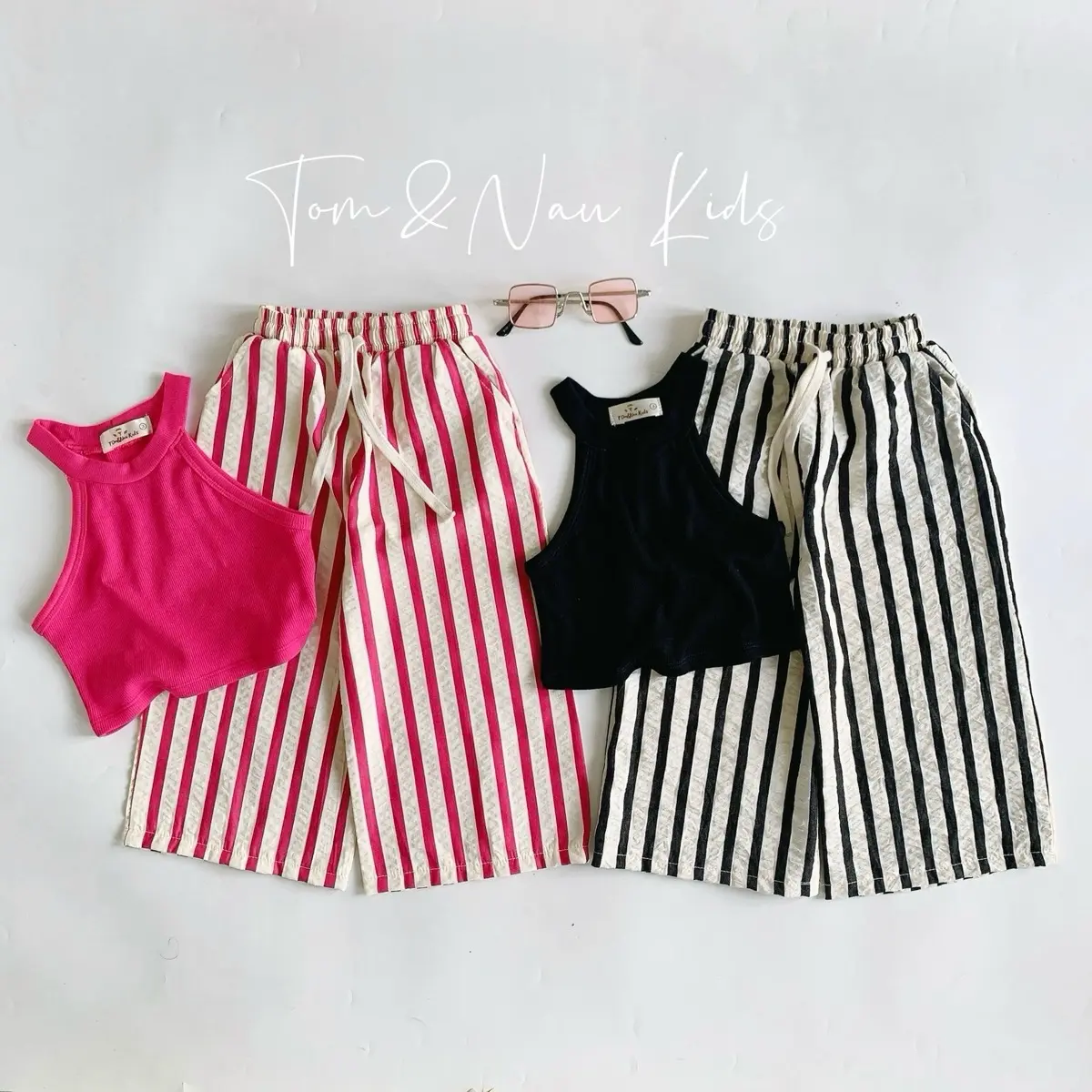 S123-[Tom&Nau Kids] Set áo ba lỗ phối quần ống suông cho bé gái cực dễ thương (QUẦN CÓ BÁN LẺ) - Size 9-35Kg